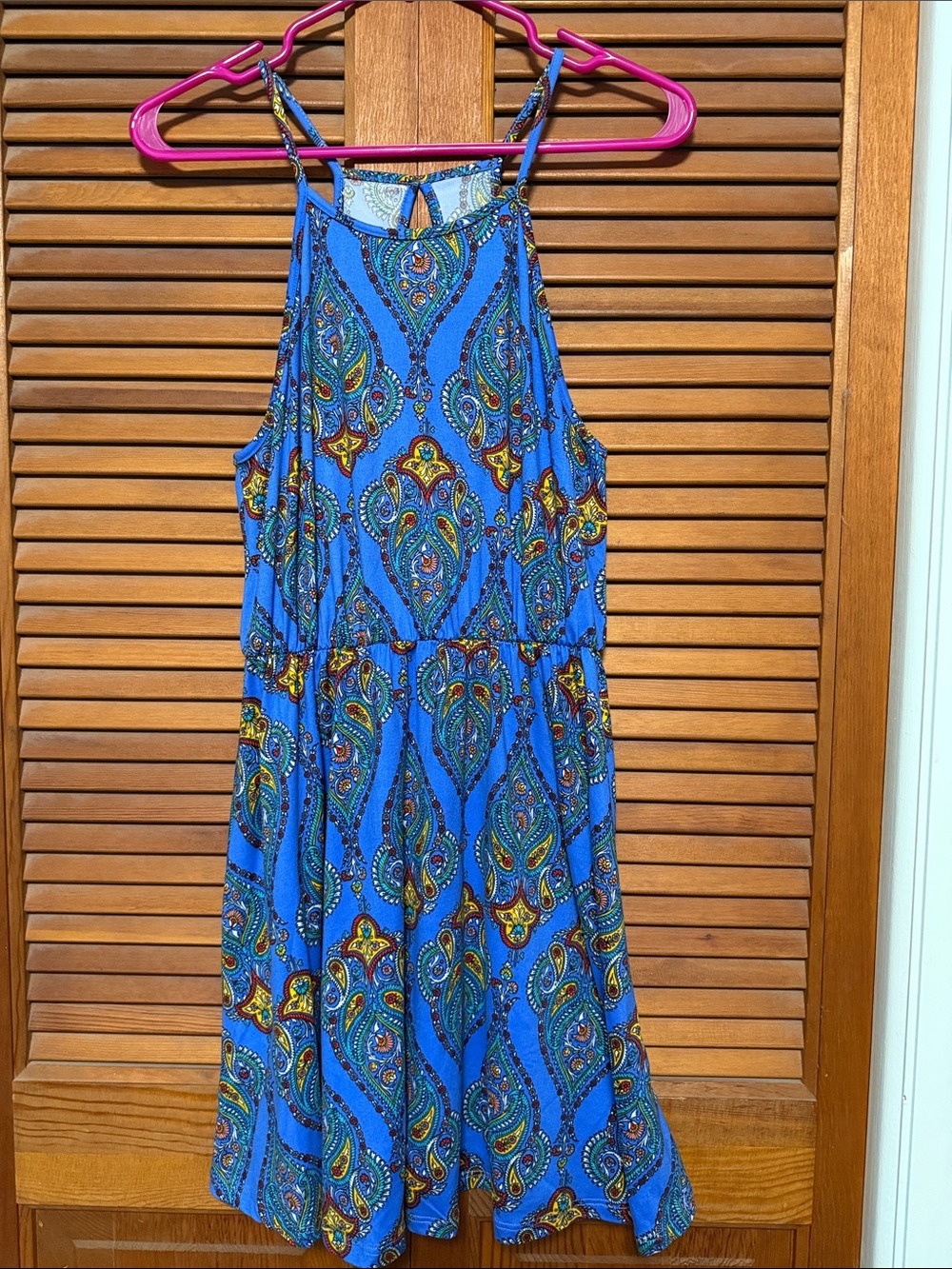 French Grey Blue Paisley Halter Mini Dress